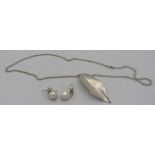 A fully hallmarked silver leaf pendant on a ball chain with 925 stamped lobster clasp, and a pair of