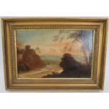 Continental School (19th century) - Classical Panoramic river landscape', oil on panel, 18cm x 30cm,