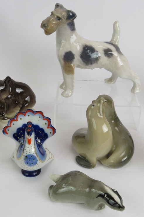 Seven Russian porcelain figures of animals, mainly Lomonosov and two Royal Copenhagen figures - Bild 4 aus 5