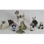 Seven Russian porcelain figures of animals, mainly Lomonosov and two Royal Copenhagen figures