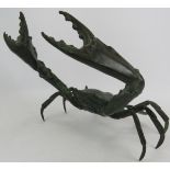 A large Japanese bronze model of a crab with claws raised. Height 26cm. Width 30cm. Condition