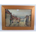 Agnes Kyle (early 20th century) - 'Coastal town scene', watercolour, signed, 34cm x 50cm, framed.