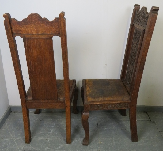 A pair of 19th century Gothic revival oak hall chairs, the ornate relief carving depicting green man - Bild 3 aus 3