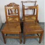 Four various antique country made chairs to include a pair of French oak hall chairs, and two