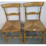 A pair of Regency rush seated side chairs retaining the original polychrome yellow & black