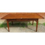 A 19th century French oak country kitchen dining table with single drawer to side, on braced