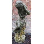 A nicely weathered reconstituted stone garden statue in the form of a classical maiden. Condition
