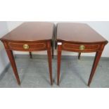 A pair of Regency style mahogany Pembroke tables, strung with satinwood and featuring marquetry
