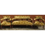 A late Victorian mahogany 3-piece suite, comprising a scroll back 2-seater sofa and two matching tub