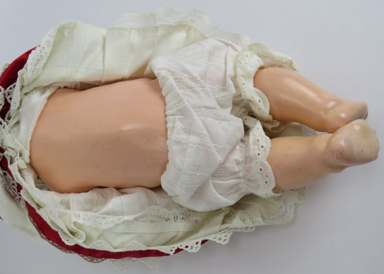 A Bisque headed Armande Marseille baby doll marked AM Germany 351/5k. Cotton and ribbon gown and - Bild 5 aus 5