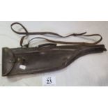 A tan leather leg of mutton shotgun case. In good condition.