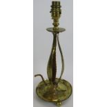 A planished copper and brass Arts & Crafts style table lamp with triple ivy leaf supports. Height: