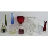 A mixed lot of studio glass including a Whitefriars 'Tooth' vase, other Whitefriars pieces, an Art