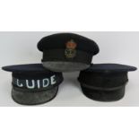 A WW2 period peaked Royal Navy cap and two other peaked caps. (3). Condition report: Condition as