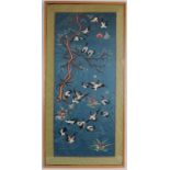 A Chinese embroidered silk work depicting cranes in a river setting. Framed and glazed. Overall