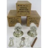 Three boxed sets of early 20th century cut crystal door knobs and escutcheons. Unused. (3).
