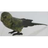 A cold painted bronze figure of a Budgerigar in the style of Franz Bergmann. Mark to underside.