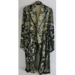 A vintage Chinese silk coat/robe embroidered with traditional scenes, circa 1920's/30's. Notched