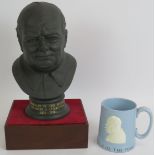 A Royal Doulton black Basalt bust commemorating Winston Churchill, limited edition 69/750 with
