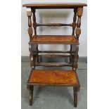 A set of reproduction 19th century style mahogany folding library steps, with inset gilt tooled