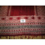An early 20th century mid Persian rug/wall hanging with burgundy velvet panels. (slightly a/f) see