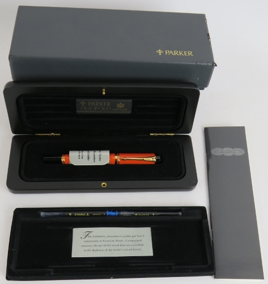 A 1980s Parker Duo Fold International fountain pen, brand new old stock. Orange body, 18ct gold nib, - Image 3 of 5