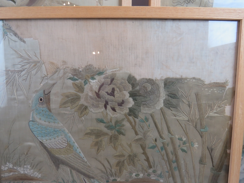 Three fine quality antique Chinese silk work panels (A/F). Professionally mounted on cotton backing, - Image 10 of 10