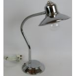 A vintage Bauhaus style chrome swan neck desk lamp with industrial style shade. Height: 45cm.