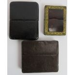 Three antique leather card cases, one gilt tooled with tortoiseshell panels, one by Mappin and