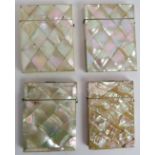 Four 19th century mother of pearl card cases each with diamond pattern inlay. (4). Condition report: