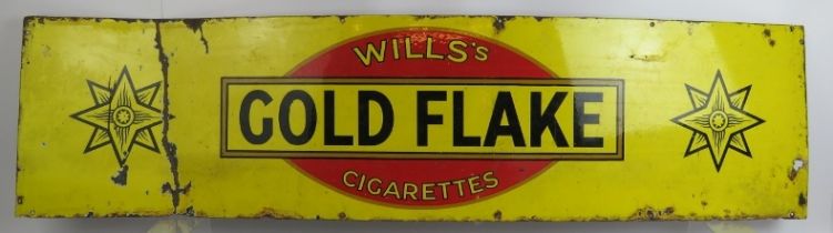 A vintage Will's Gold Flake Cigarettes vitreous enamel sign, 152cm x 38cm. Condition report: Kink at
