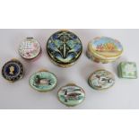 8 x enamel trinket boxes including 6 by Halcyon Days, one Moorcroft and one Crummels & Co. (8).