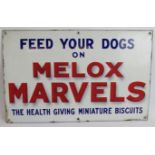 A vintage Bilston enamel sign for Melox Marvels dog biscuits. 56cm x 35cm. Condition report: Age
