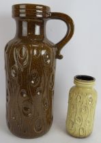 A large mid century West German fat lava pottery jug with Scheurich label to base and a smaller
