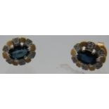 A pair of 14ct yellow gold Ceylon sapphire & diamond earrings. Sapphire approx 6mm x 4mm. The 6