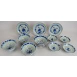 Eleven Chinese porcelain blue and white bowl and dishes, all signed to base. Largest 14.5cm