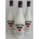 Three bottles of Malibu coconut rum, 70cl 24% vol. (3). Condition report: No issues.