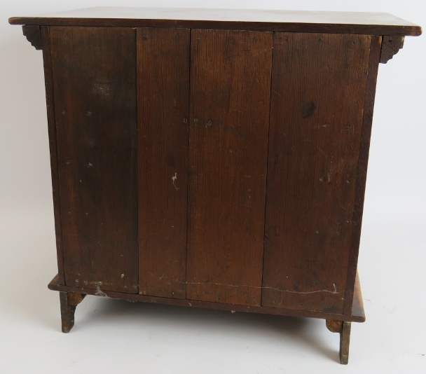 A small set of antique oak drawers/collectors cabinet. Possibly an apprentice piece. Height 38cm. - Image 2 of 3