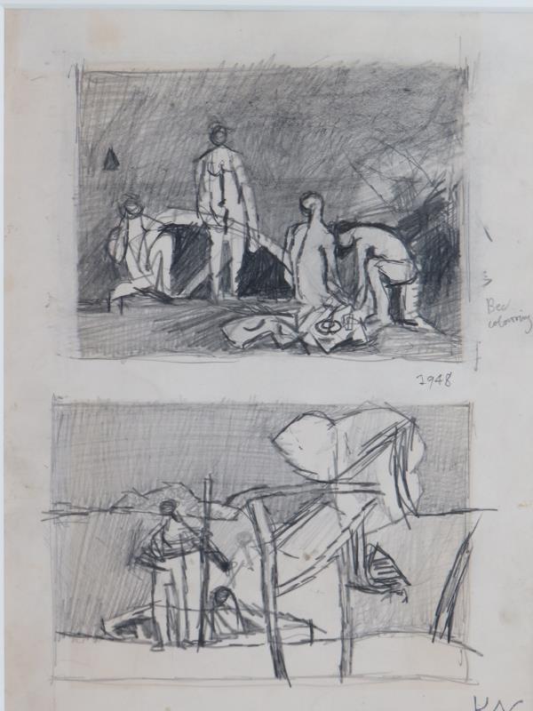 Keith Vaughan (British, 1912-1977) - 'Figures on the beach' (two studies), pencil drawings on paper, - Image 2 of 4