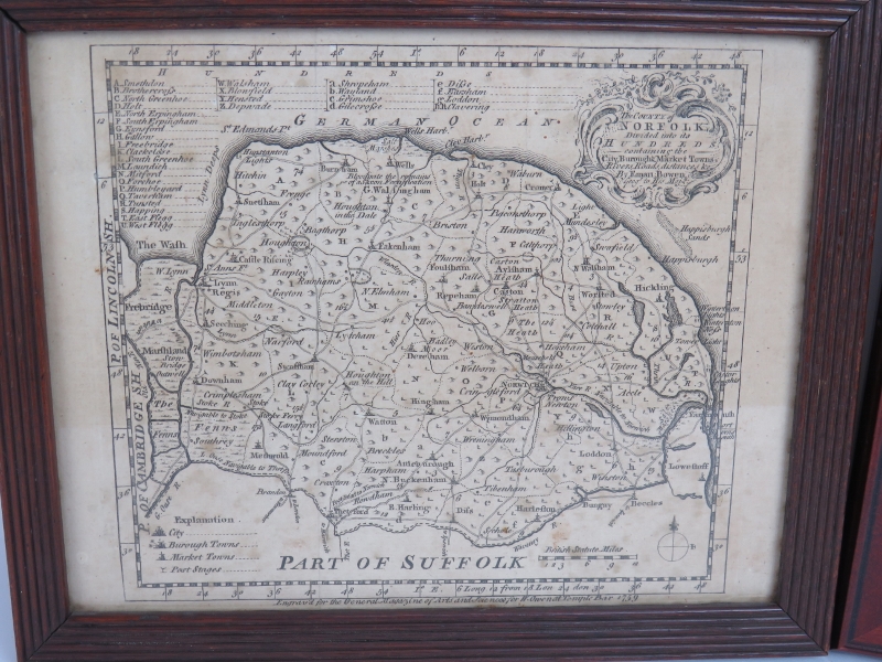 An 18th century map of part of Suffolk by Emanuel Bowen dated 1759 (27cm x 22cm) and an 18th century - Image 2 of 5