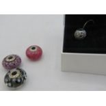 Three large Pandora Murano glass charms. All marked S925 ALE and a small silver openwork charm