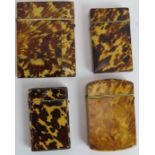 Four 19th century tortoiseshell card cases of varying size and shape, one marked 'Lund Fleet St.