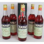 Five bottles of Campari Italian Bitter, one boxed, 70cl, 25% vol. (5). Condition report: No issues.