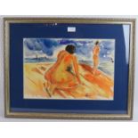 Sergie Luppov (Russian, 1893-1977) - 'Female nudes on a beach', watercolour, signed, 30cm x 45cm,