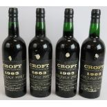 Four bottles of Croft vintage port 1963. (4). Condition report: Please note the corks have dropped