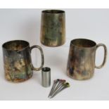 Three heavy quality WW2 era silver plated pint mugs, each engraved 12th June 1940, all stamped