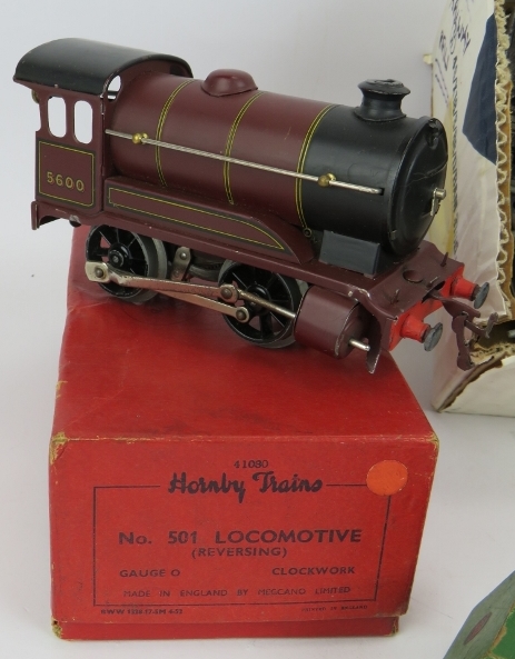 A vintage clockwork Hornby 0 Gauge No 501 locomotive, a No 1 milk traffic van, an LNER carriage, - Image 2 of 5