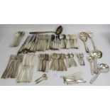 A large Belgian mainly 12 setting silver cutlery set, comprising 12 dinner knives, 12 dinner