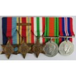 A WW2 medal group on brooch bar including 1939-1945 star, African star with 8th army clasp, Italy