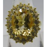 Citrine gemstone statement ring. Large portrait setting 22mm x 18mm overall, size P. 14k gold &